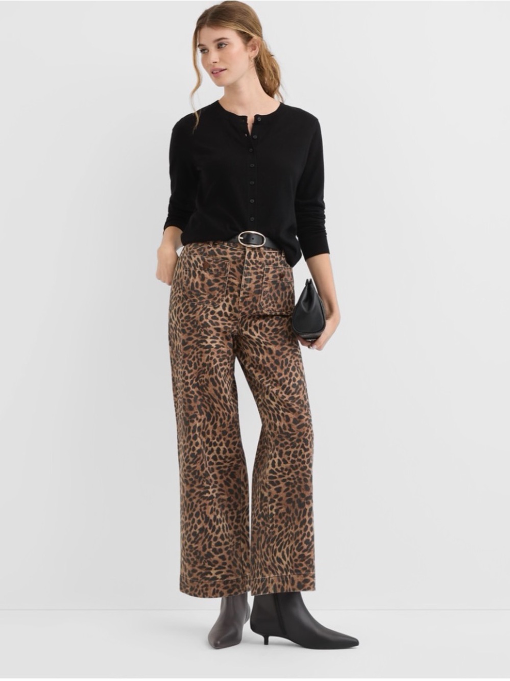 LOFT Leopard Print Wide-Leg Pants - Brown